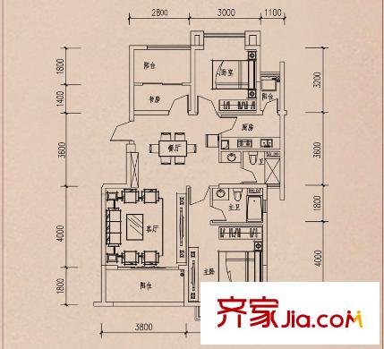 銀海白沙郡洋房A戶型 3室2廳2衛(wèi)1廚