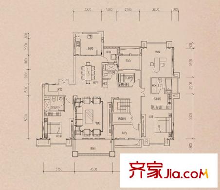銀海白沙郡洋房D1戶型 5室2廳3衛(wèi)1廚