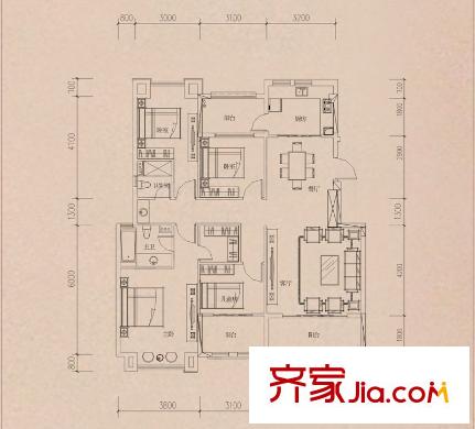 銀海白沙郡洋房C2戶型 4室2廳2衛(wèi)1廚