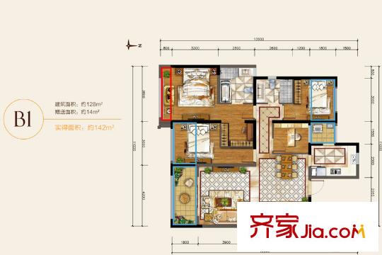 華潤(rùn)中央公園B1戶型 4室2廳2衛(wèi)1廚