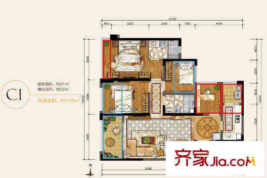 華潤(rùn)中央公園C1戶型 4室2廳2衛(wèi)1廚
