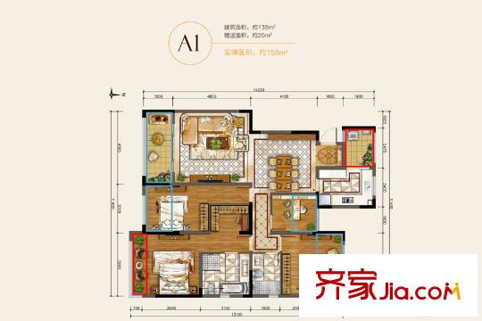 華潤(rùn)中央公園A1戶型 4室2廳2衛(wèi)1廚