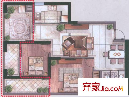 匯都國際A3戶型 1室2廳1衛(wèi)