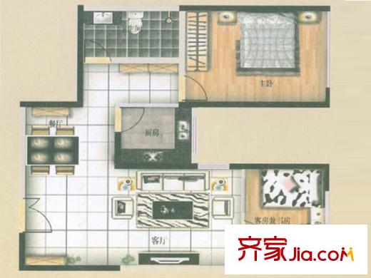 匯都國際A6戶型 2室2廳1衛(wèi)1廚