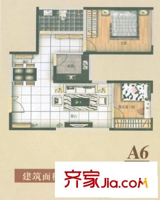 匯都國際A6戶型 2室2廳1衛(wèi)1廚