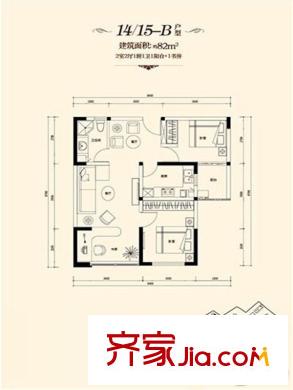 楓橋家園14/15-B戶型 2室2廳1衛(wèi)1廚