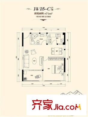 楓橋家園14/15-C戶型 1室2廳1衛(wèi)1廚
