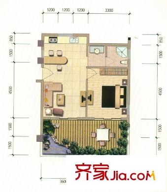 野鴨湖?酩悅臺度假公寓A1戶型 1室2廳1衛(wèi)1廚