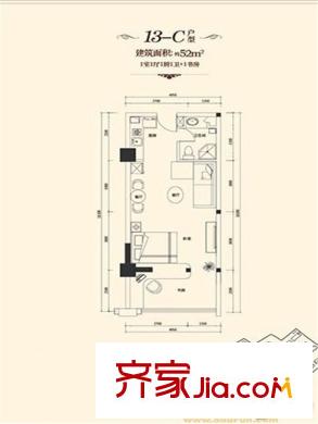 楓橋家園13-C戶型 1室1廳1衛(wèi)1廚