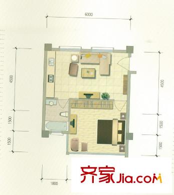 野鴨湖?酩悅臺度假公寓B3戶型 1室1廳1衛(wèi)1廚