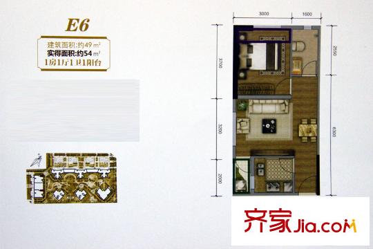 博欣盛世E6戶型 1室1廳1衛(wèi)1廚