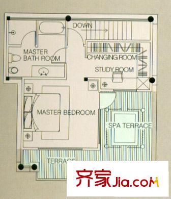 茉莉唐朝別墅戶型圖F1主人私密樓層 4室3廳3衛(wèi)1廚