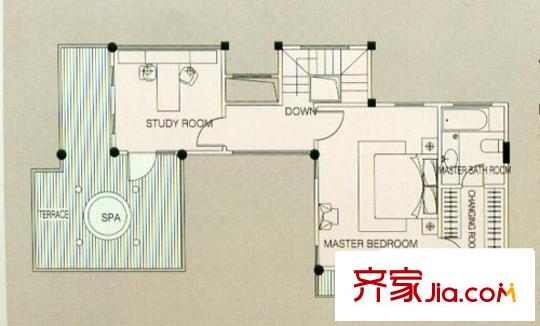 茉莉唐朝別墅戶型圖C主人私密樓層 2室1衛(wèi)