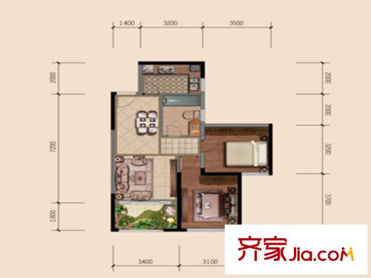 博欣盛世C4戶型 2室2廳1衛(wèi)