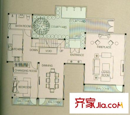茉莉唐朝別墅戶型圖F1公共社交樓層 2室2廳1衛(wèi)1廚