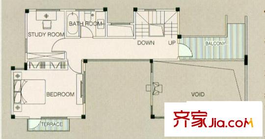 茉莉唐朝別墅戶型圖C休憩養(yǎng)生樓層 2室2廳1衛(wèi)1廚