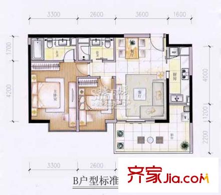 星雅俊園戶型圖B戶型 2室2廳2衛(wèi)1廚