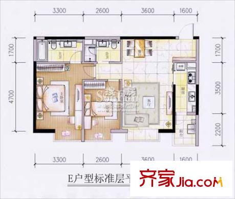 星雅俊園戶型圖E戶型 2室2廳1衛(wèi)1廚