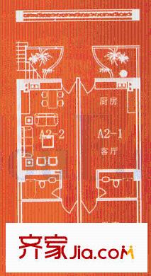 金地山水戶(hù)型圖A2戶(hù)型 1室1廳1衛(wèi)1廚