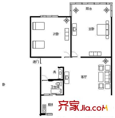 生物制藥廠宿舍區(qū) 2室 戶型圖
