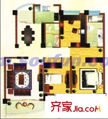 文翠園戶型圖E戶型 3室2廳2衛(wèi)1廚