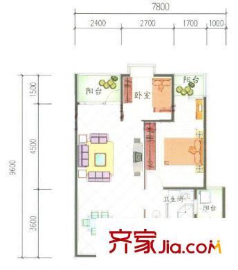 匯和紫光園戶型圖兩室兩廳一廚一衛(wèi)A1戶型 2室2廳1衛(wèi)1廚