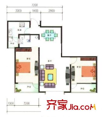 匯和紫光園戶型圖兩室兩廳一廚一衛(wèi)A4戶型 2室2廳1衛(wèi)1廚