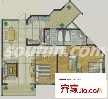 銀海城市花園戶型圖3F 3室2廳2衛(wèi)1廚