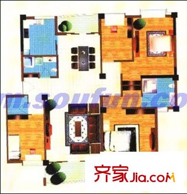 文翠園戶型圖G戶型 4室2廳2衛(wèi)1廚