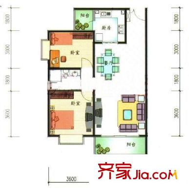 匯和紫光園戶型圖兩室兩廳一廚一衛(wèi)M3戶型 2室2廳1衛(wèi)1廚