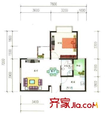 匯和紫光園戶型圖一室兩廳一廚一衛(wèi)A3戶型 1室2廳1衛(wèi)1廚