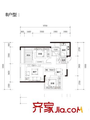 中天城?天闊B戶型 2室2廳1衛(wèi)1廚