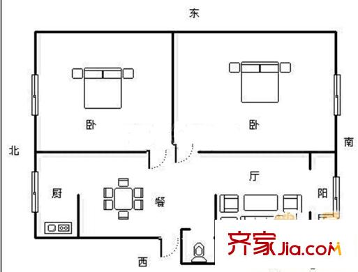  冶金研究院宿舍 2室 戶型圖