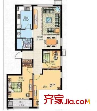 昆明大學(xué)西二院 3室 戶型圖