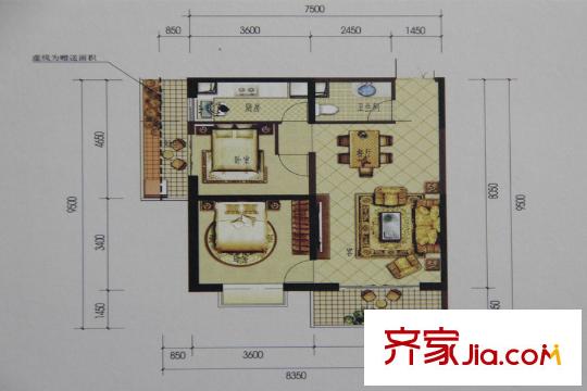 金泰國(guó)際A4-C戶型圖 2室2廳1衛(wèi)1廚