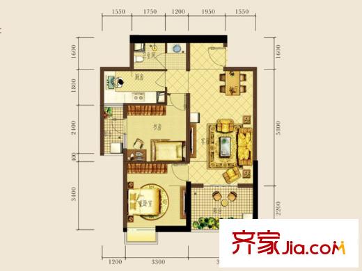 金泰國(guó)際1棟A1-E戶型 2室2廳1衛(wèi)1廚