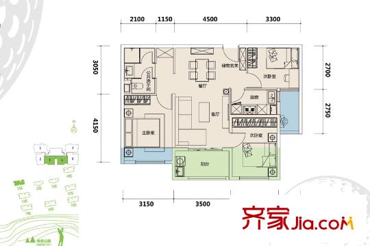 萬(wàn)科公園里2期1棟A戶型 3室2廳1衛(wèi)1廚