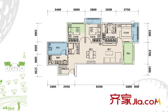 萬(wàn)科公園里2期1棟C戶型 3室2廳2衛(wèi)1廚