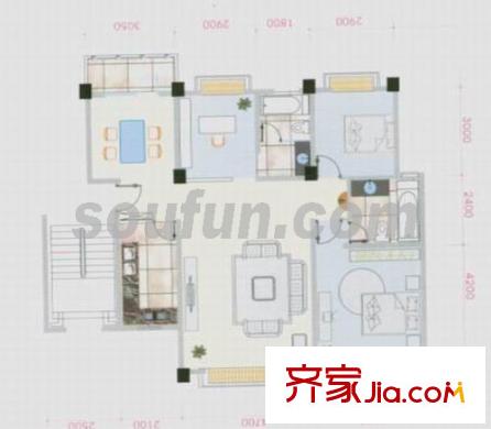 晴朗云安戶(hù)型圖燦爛B型 3室2廳2衛(wèi)1廚