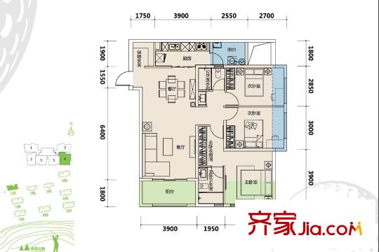 萬(wàn)科公園里2期1棟D戶型 3室2廳2衛(wèi)1廚