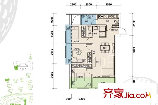 萬(wàn)科公園里2期1棟B戶型 3室2廳1衛(wèi)1廚