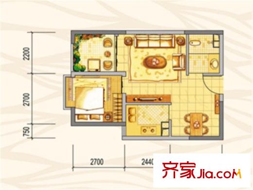 朝九晚五3-C3_戶型 1室2廳1衛(wèi)1廚