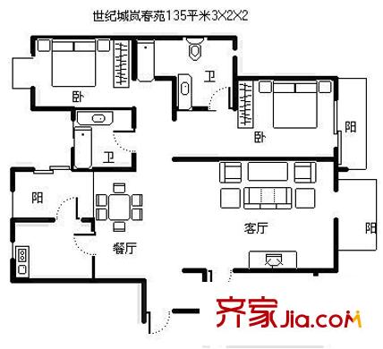 世紀(jì)城嵐春苑戶型圖嵐春苑 3室 戶型圖 3室2廳2衛(wèi)1廚