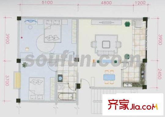 晴朗云安戶(hù)型圖燦爛A型 2室2廳1衛(wèi)1廚