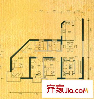 中央麗城2期戶型圖G1戶型 3室2廳2衛(wèi)1廚