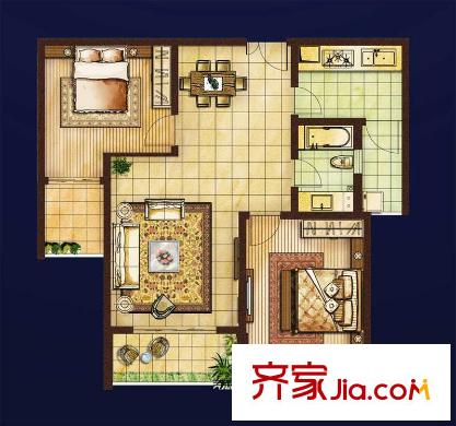 紅星國際戶型圖3、5#A2戶型 2室2廳2衛(wèi)1廚