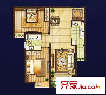 紅星國際戶型圖1#樓A2戶型 2室2廳1衛(wèi)1廚