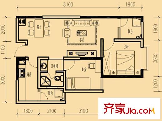 云潤(rùn)天陽(yáng)高層C戶型 2室2廳1衛(wèi)1廚