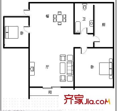 江東花城 2室 戶型圖