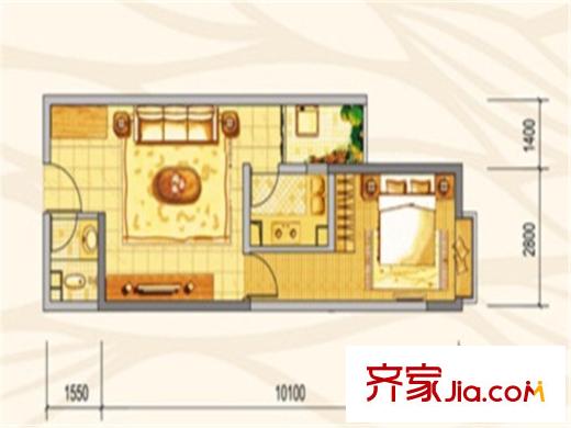 朝九晚五3-C4戶型 1室1廳1衛(wèi)1廚